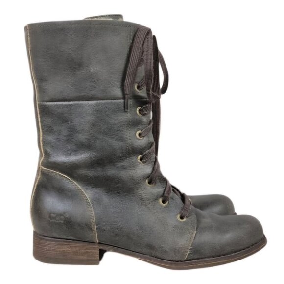 CAT Caterpillar Leather Combat Mid Calf Lace Up Boot Distressed Gray Size 8W - Picture 1 of 15
